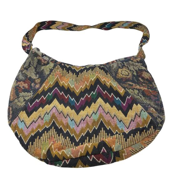 Vintage Tapestry Shoulder Bag Southwestern Boho Woven Carpet Purse Flap Close - Picture 4 of 5